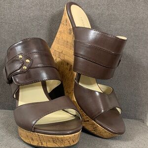 Brown Leather Wedge Sandals